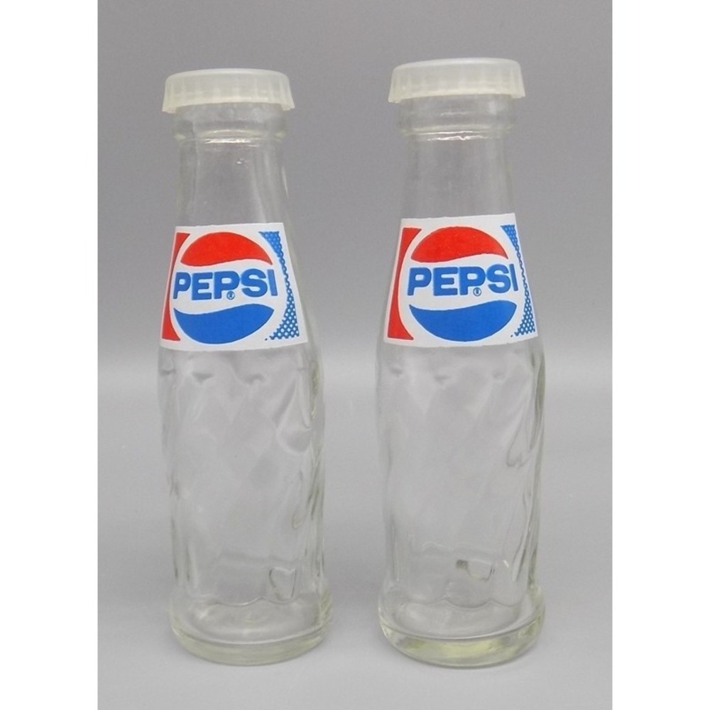 Vintage 1970's Pepsi Cola Bottle Salt & Pepper Shakers Glass Bright Pyro